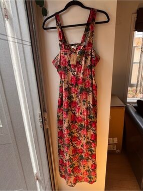 NATURAL LIFE Red and Green Floral Maxi Sundress -NWT- M